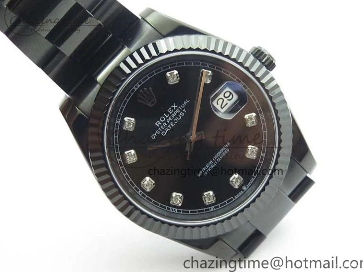 All Markers A3235 on Oyster Bracelet 41 Black Dial Black PVD Best Edition VRF Diamonds DateJust PVD 0128